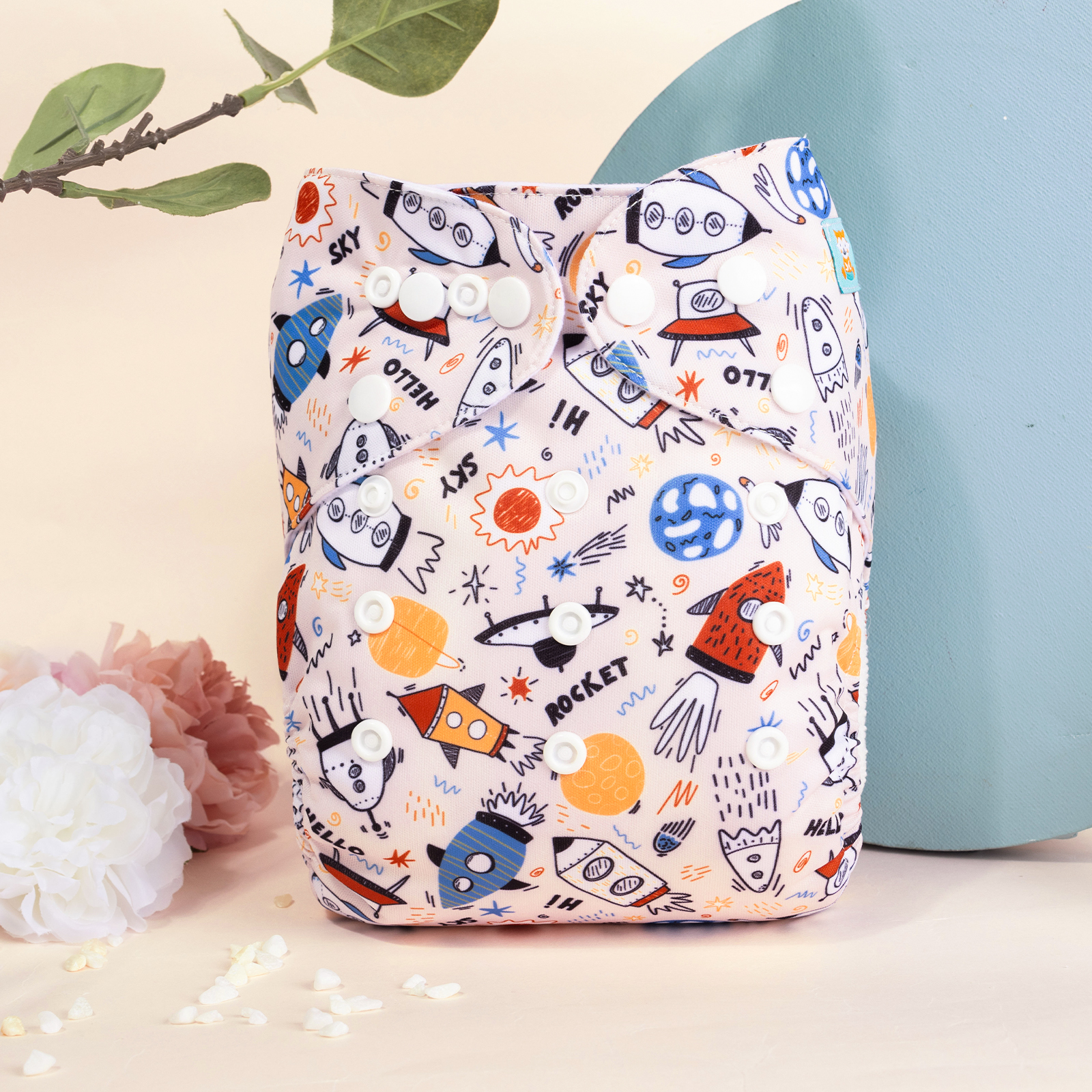 All In One Diaper with Pocket Sewn-in one 4-layer Bamboo blend insert-Rocket  (AO-EW02A)