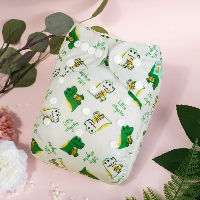 All In One Diaper with Pocket Sewn-in one 4-layer Bamboo blend insert-Dinosaur(AO-EW03A)