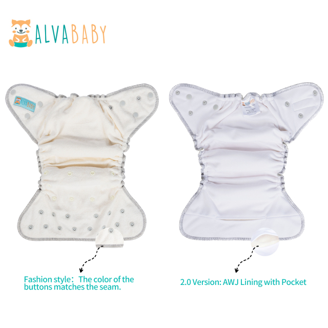 ALVABABY 2.0 Bamboo Fitted Diaper with AWJ Lining with Pocket Grey(FT04)