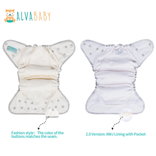 ALVABABY 2.0 Bamboo Fitted Diaper with AWJ Lining with Pocket Grey(FT04)