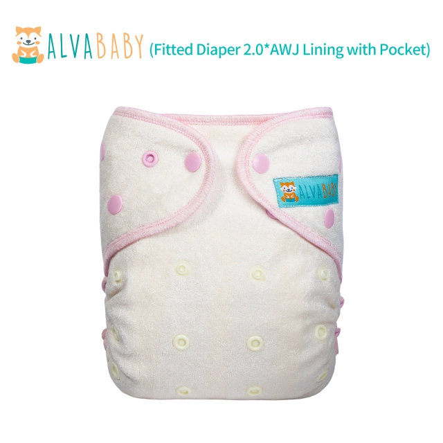 ALVABABY 2.0 Bamboo Fitted Diaper with AWJ Lining with Pocket Pink(FT03)