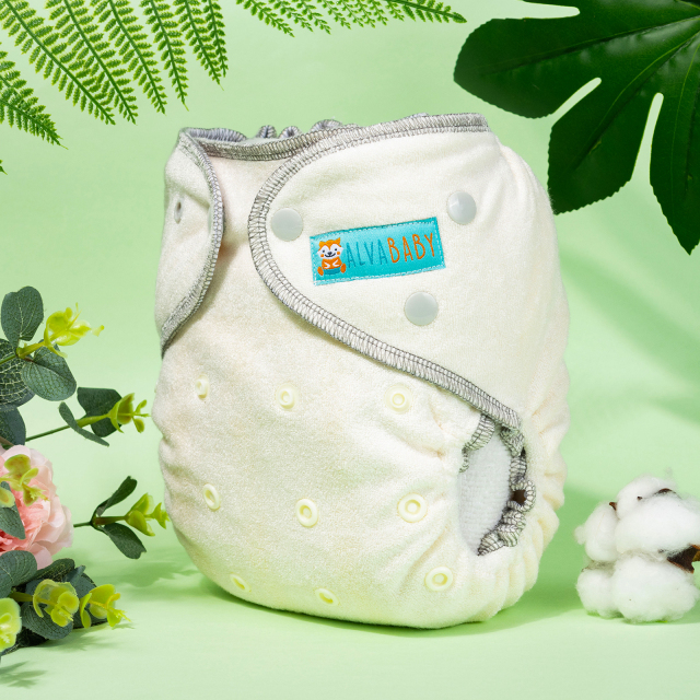 ALVABABY 2.0 Bamboo Fitted Diaper with AWJ Lining with Pocket Grey(FT04)