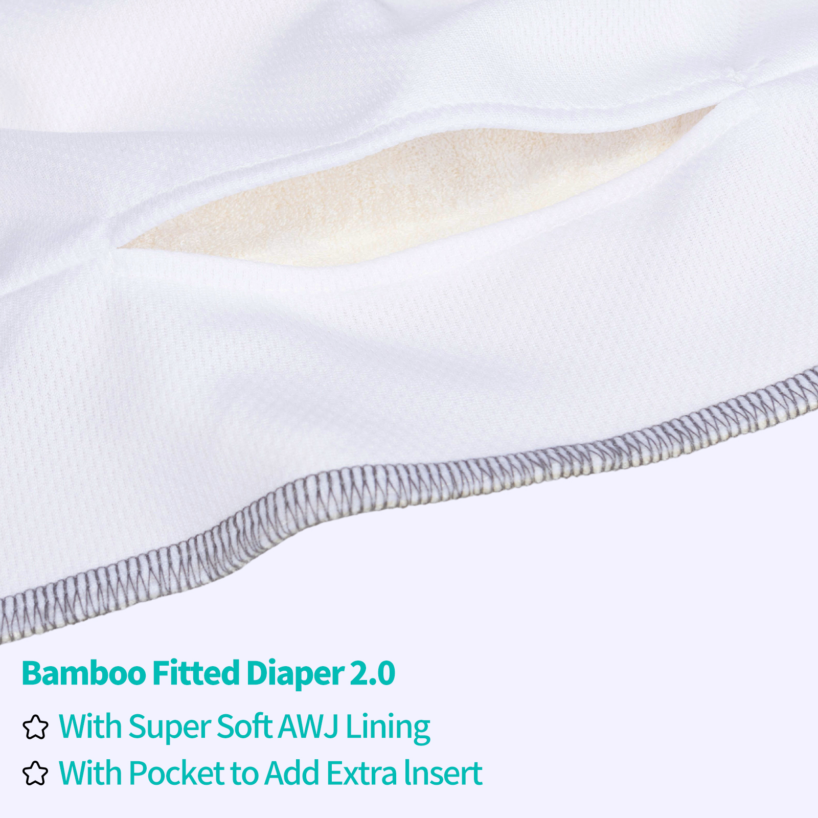 ALVABABY Upgraded Bamboo Fitted Diaper with AWJ Lining & Pocket – Reusable Cloth Diaper for Heavy Wetters (Grey, FT04)