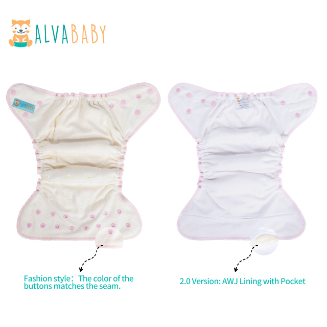 ALVABABY 2.0 Bamboo Fitted Diaper with AWJ Lining with Pocket Pink(FT03)