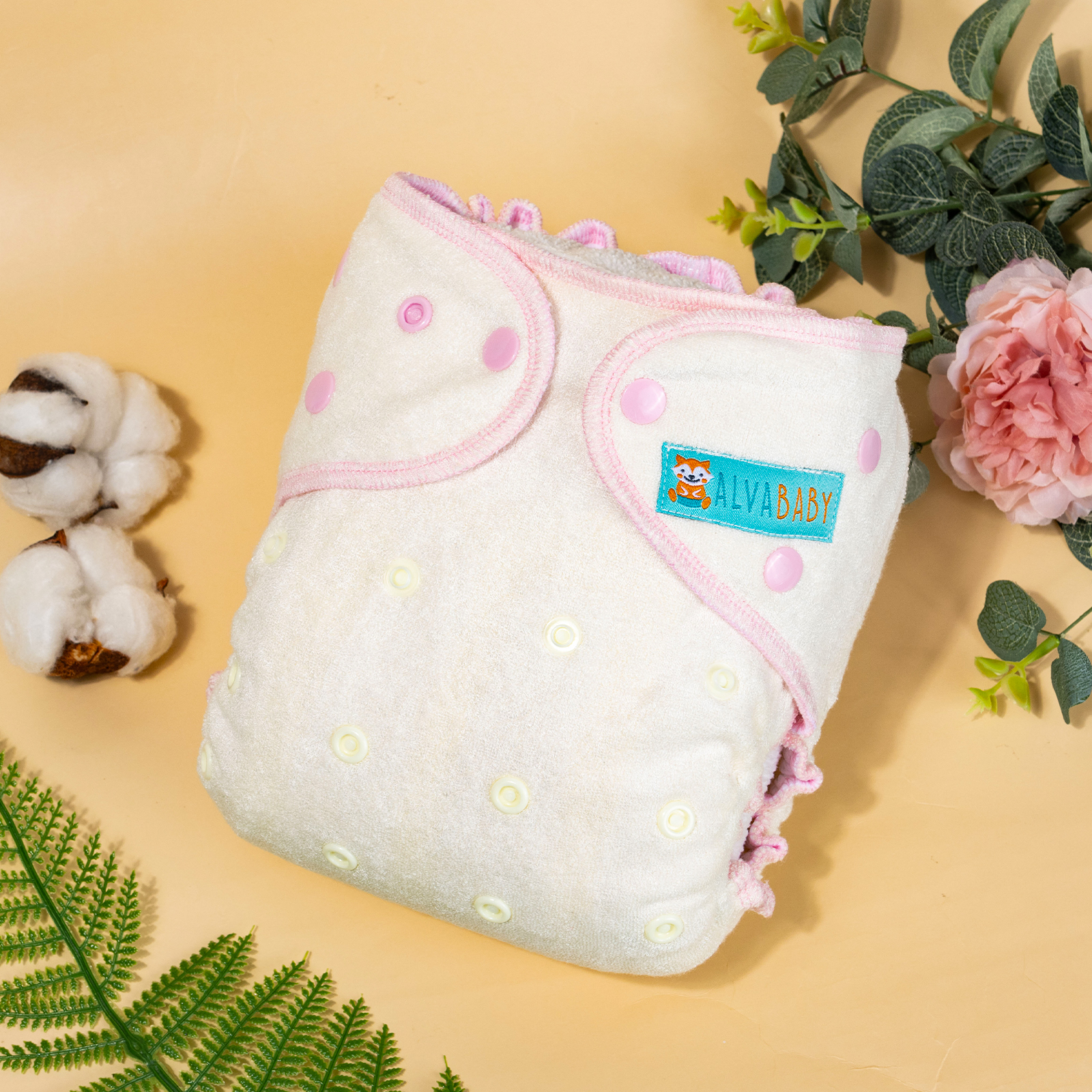 ALVABABY Upgraded Bamboo Fitted Diaper with AWJ Lining & Pocket – Reusable Cloth Diaper for Heavy Wetters (Pink, FT03)