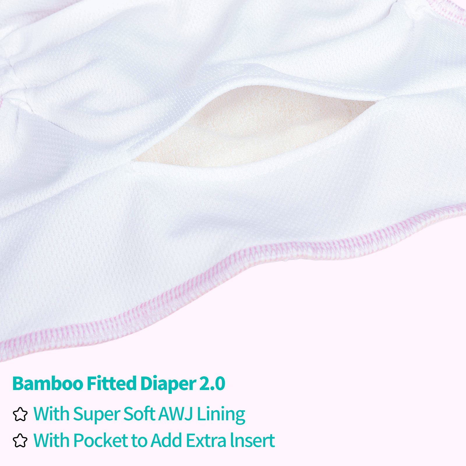 ALVABABY Upgraded Bamboo Fitted Diaper with AWJ Lining & Pocket – Reusable Cloth Diaper for Heavy Wetters (Pink, FT03)