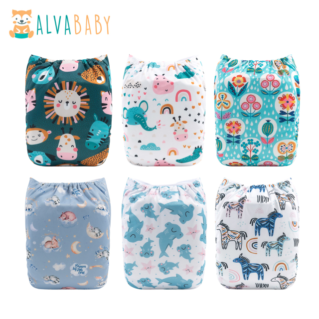 ALVABABY 6PCS One Size Diapers with 6 Microfiber inserts