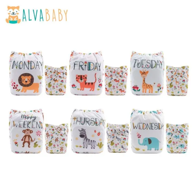 ALVABABY 6PCS One Size Diapers with 6 Microfiber inserts