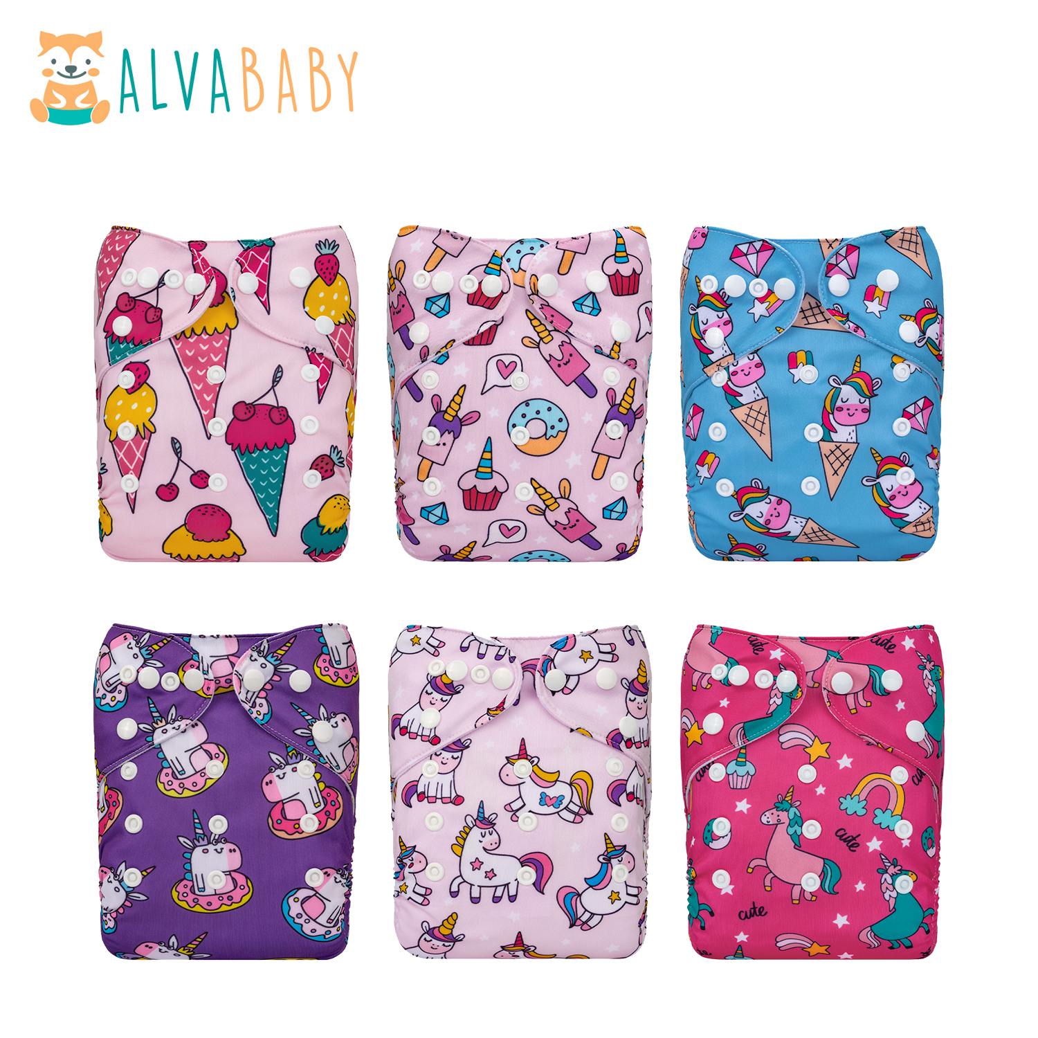 ALVABABY 6PCS One Size Diapers with 6 Microfiber inserts-6WZ44