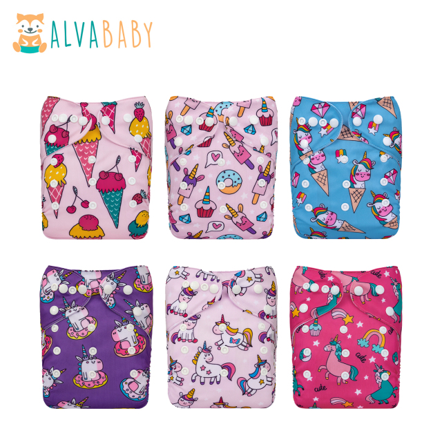 ALVABABY 6PCS One Size Diapers with 6 Microfiber inserts