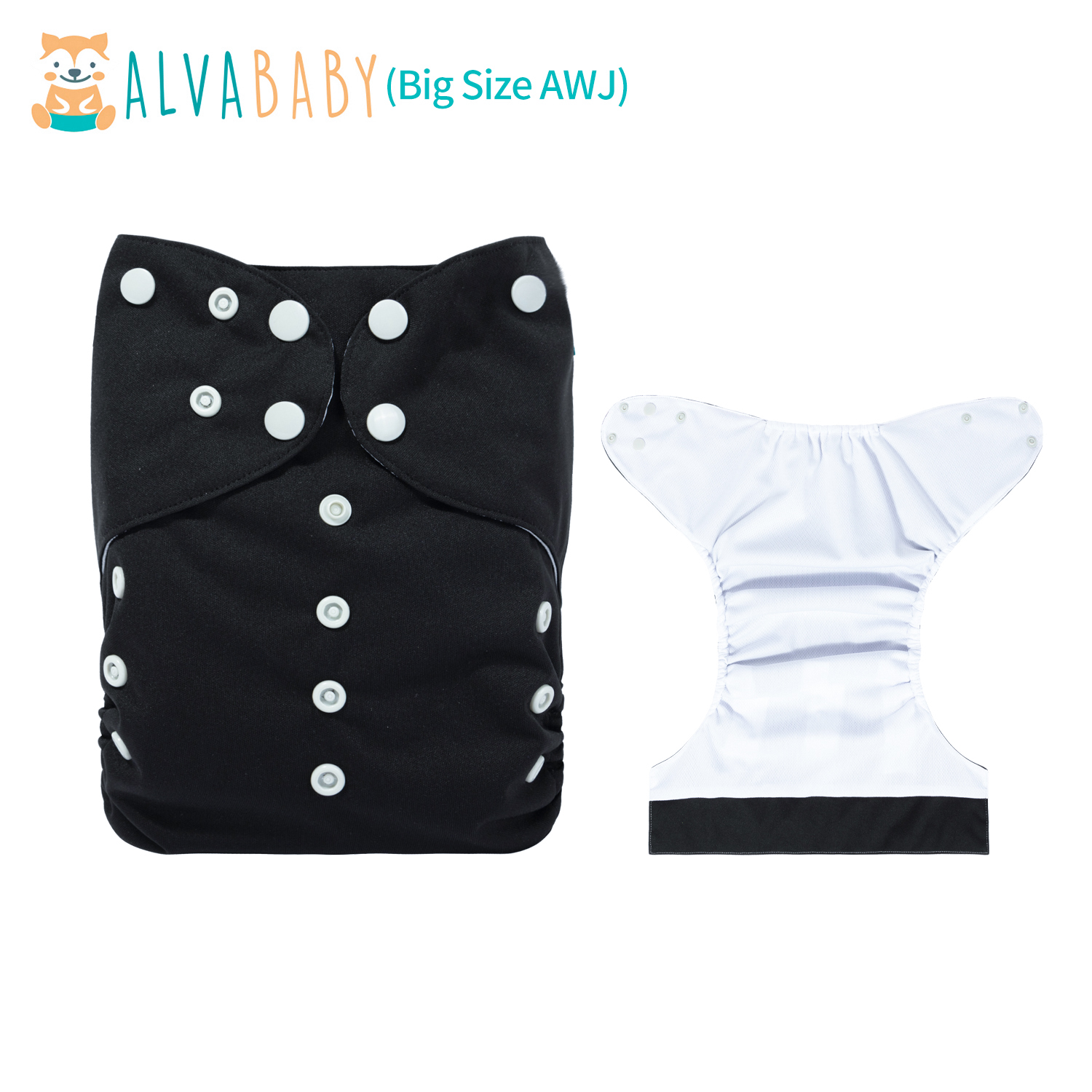 Big Size Cloth Diaper with AWJ Lining & Tummy Panel | Breathable & Ideal for Sensitive Skin (Black, ZWJT-B26A)
