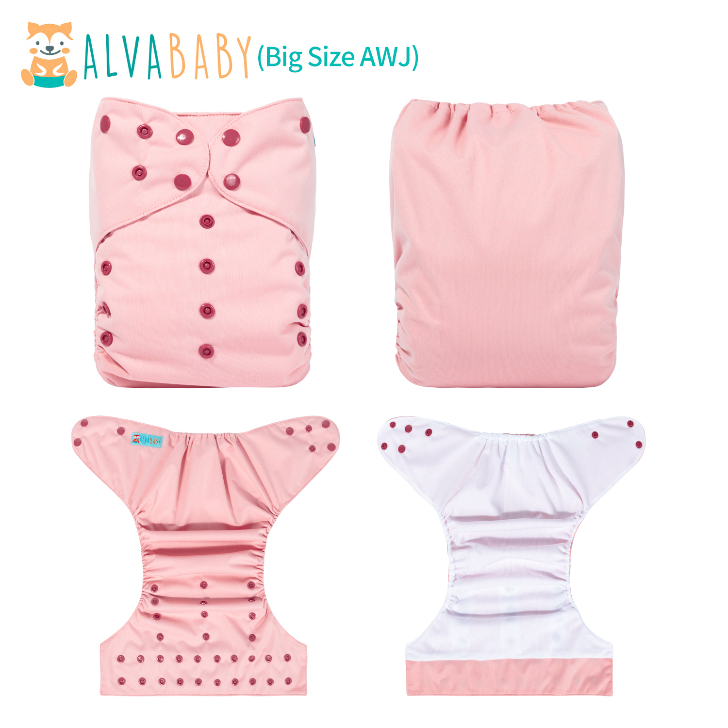 Big Size Cloth Diaper with AWJ Lining & Tummy Panel | Breathable & Ideal for Sensitive Skin (Pink, ZWJT-B19A)