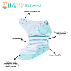 ALVABABY Big size AWJ Lining Cloth Diaper with Tummy Panel for Babies -(ZWJT-B02A)