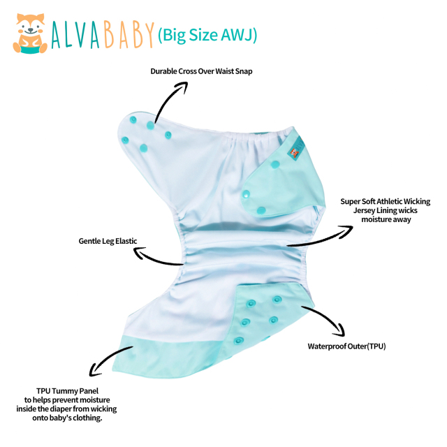 ALVABABY Big size AWJ Lining Cloth Diaper with Tummy Panel for Babies -(ZWJT-B02A)