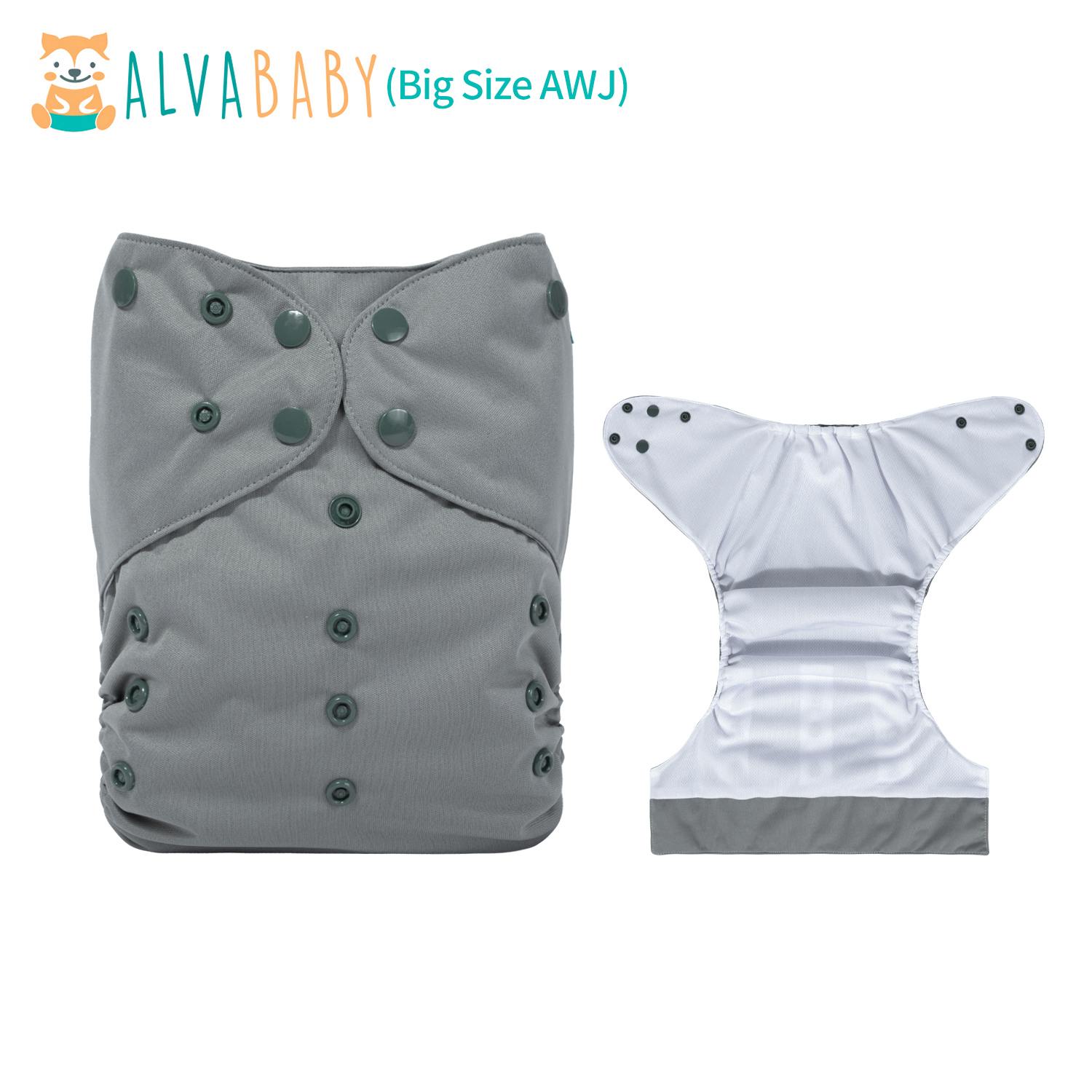 Big Size Cloth Diaper with AWJ Lining & Tummy Panel | Breathable & Ideal for Sensitive Skin (Grey, ZWJT-B29A)