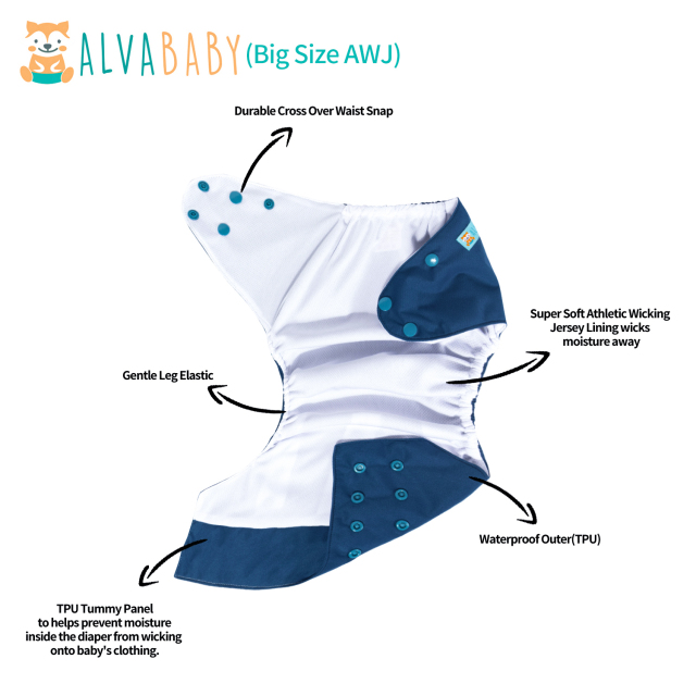 ALVABABY Big size AWJ Lining Cloth Diaper with Tummy Panel for Babies -(ZWJT-B38A)