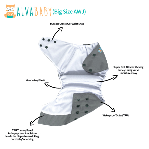 Big Size Cloth Diaper with AWJ Lining & Tummy Panel | Breathable & Ideal for Sensitive Skin (Grey, ZWJT-B29A)