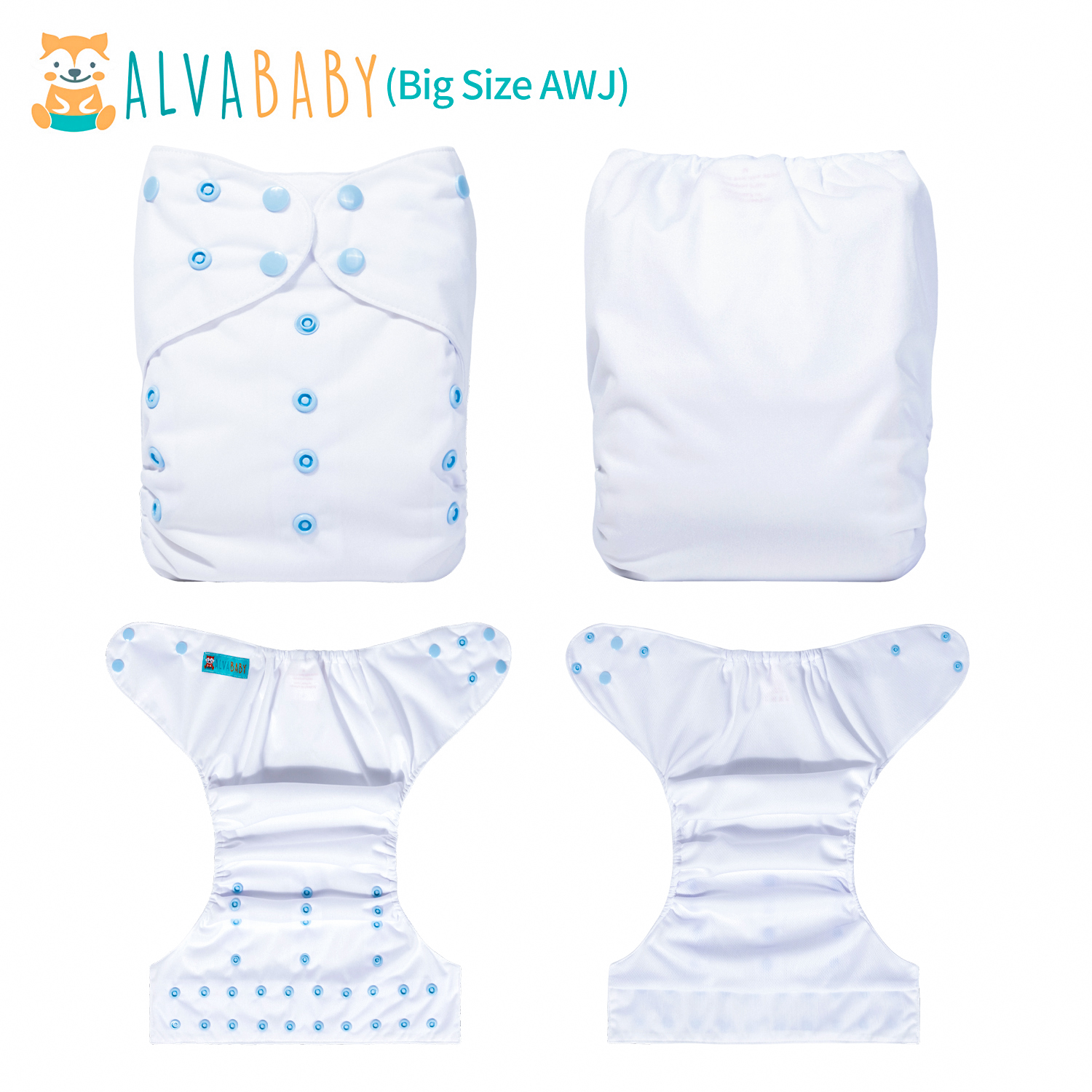 Big Size Cloth Diaper with AWJ Lining & Tummy Panel | Breathable & Ideal for Sensitive Skin (White, ZWJT-B09A)