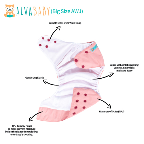 Big Size Cloth Diaper with AWJ Lining & Tummy Panel | Breathable & Ideal for Sensitive Skin (Pink, ZWJT-B19A)