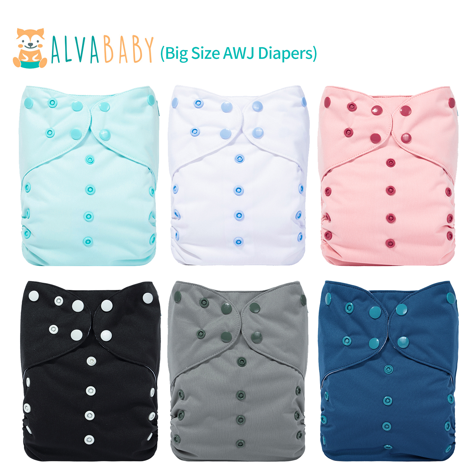 (Various Colors) Big Size AWJ Lining Cloth Diaper with Tummy Panel for Babies with Microfiber Insert