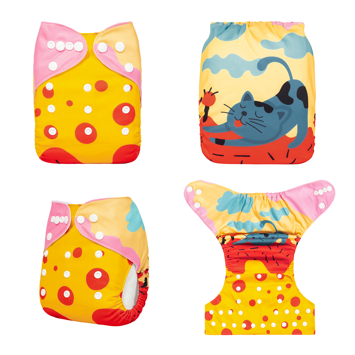 ALVABABY Positioning Cloth Diaper - One Size Adjustable Washable & Reusable Diaper for Babies and Toddlers (Cat, YDP222A)
