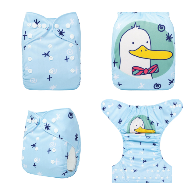 ALVABABY One Size Positioning Printed Cloth Diaper-Duck(YDP218A)