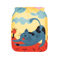 ALVABABY One Size Positioning Printed Cloth Diaper-Cat(YDP222A)