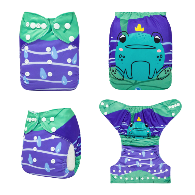 ALVABABY One Size Positioning Printed Cloth Diaper-Frog(YDP221A)