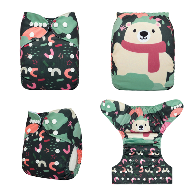 ALVABABY One Size Positioning Printed Cloth Diaper-Bear(YDP223A)