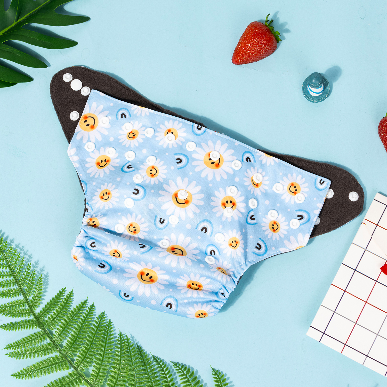 ALVABABY Bamboo Charcoal Cloth Diaper 2.0 with Double Gussets and Tummy Panel Each with 4-layer Charcoal Blend Insert-Flowers (CHG-H433A)