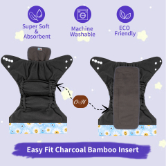 ALVABABY Double Gussets Bamboo Charcoal Diaper  with one 4-layer Charcoal Insert  (CHG-H433A)