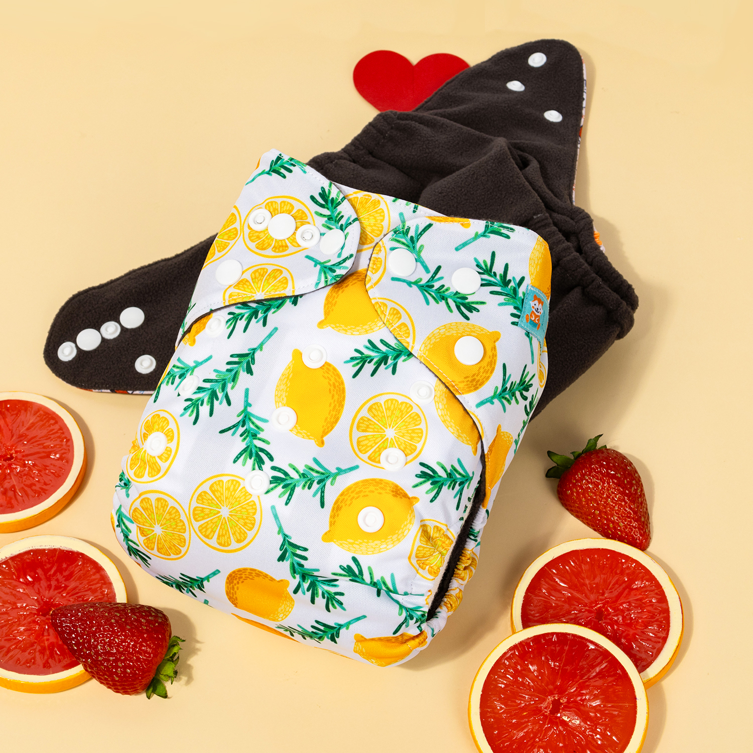 ALVABABY Bamboo Charcoal Cloth Diaper 2.0 with Double Gussets and Tummy Panel Each with 4-layer Charcoal Blend Insert- Lemon (CHG-H179A)