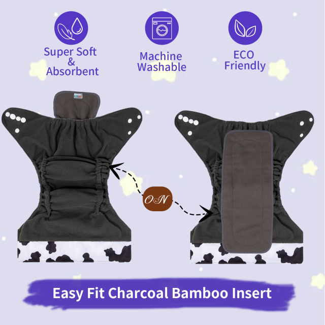 ALVABABY Double Gussets Bamboo Charcoal Diaper  with one 4-layer Charcoal Insert  (CHG-A10A)