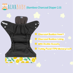 ALVABABY Double Gussets Bamboo Charcoal Diaper  with one 4-layer Charcoal Insert  (CHG-H179A)