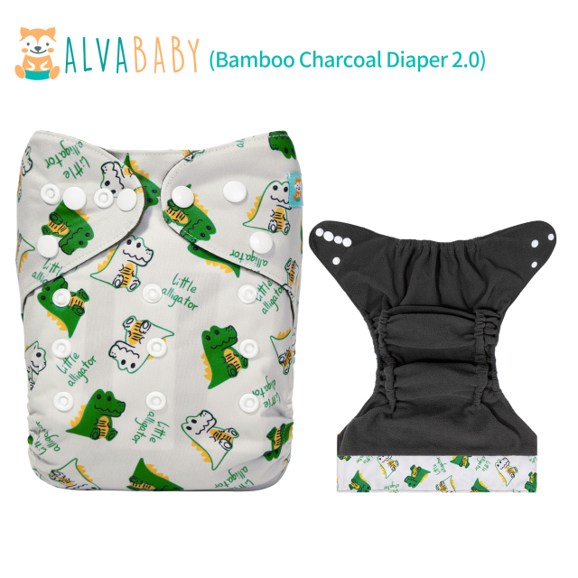 ALVABABY Double Gussets Bamboo Charcoal Diaper  with one 4-layer Charcoal Insert  (CHG-EW03A)