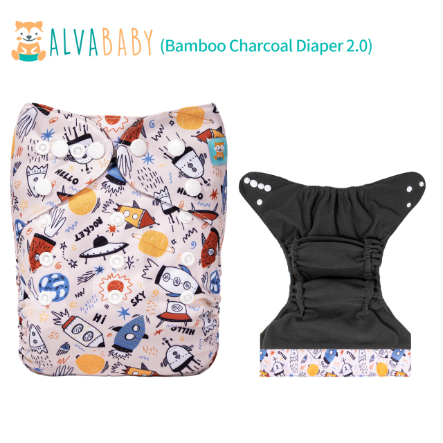 ALVABABY Double Gussets Bamboo Charcoal Diaper  with one 4-layer Charcoal Insert  (CHG-EW02A)