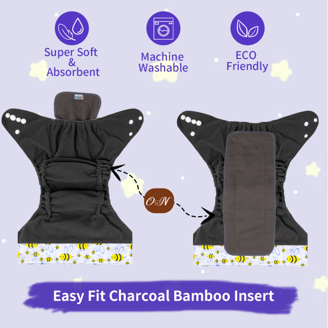 ALVABABY Double Gussets Bamboo Charcoal Diaper  with one 4-layer Charcoal Insert  (CHG-H117A)