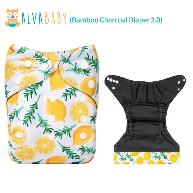 (All patterns) ALVABABY Double Gussets Bamboo Charcoal Diaper  with one 4-layer Charcoal Insert