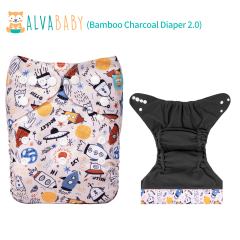 (All patterns) ALVABABY Double Gussets Bamboo Charcoal Diaper  with one 4-layer Charcoal Insert