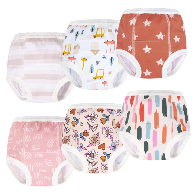 ALVABABY 6 Pack Potty Training Pants Cotton Absorbent Toilet Training  Underwear Reusable For Toddler Boys and Girls 2T 3T 4T