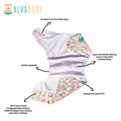 ALVABABY AWJ Lining Cloth Diaper with Tummy Panel for Babies -Flowers(WJT-H434A)