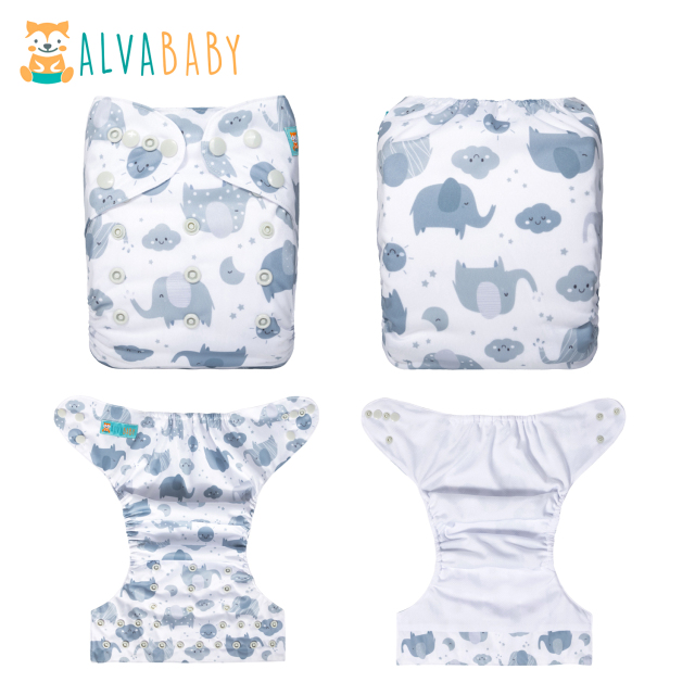 ALVABABY AWJ Lining Cloth Diaper with Tummy Panel for Babies -Elephant(WJT-H396A)