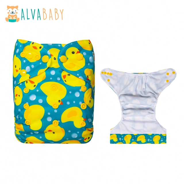 (All patterns) AWJ Cloth Diaper with Tummy Panel come with 4-layers-bamboo insert One Size