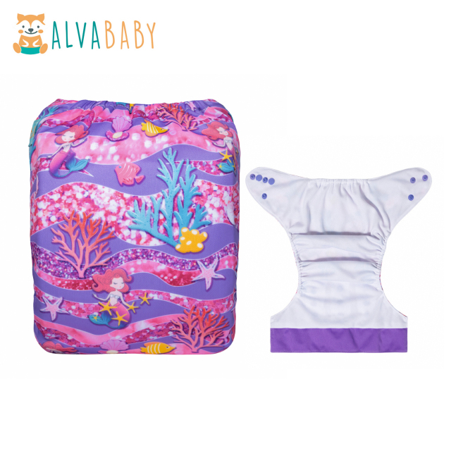 (All patterns) AWJ Cloth Diaper with Tummy Panel come with 4-layers-bamboo insert One Size