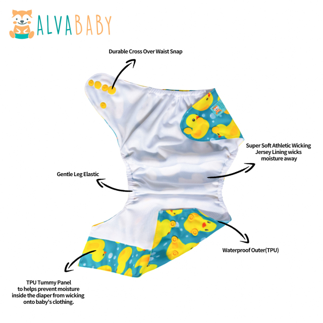 ALVABABY AWJ Lining Cloth Diaper with Tummy Panel for Babies -Duck(WJT-H114A)