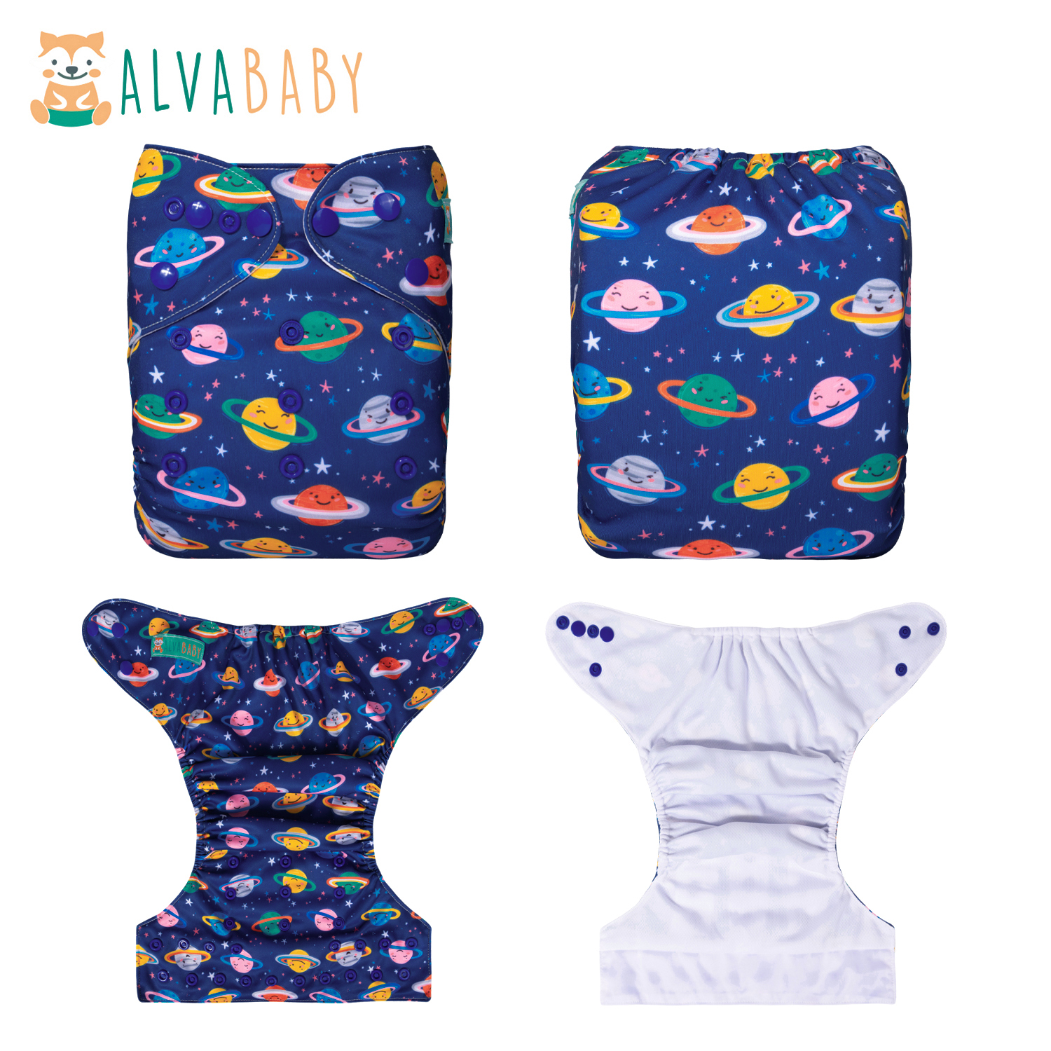 ALVABABY AWJ Lining Cloth Diaper with Tummy Panel for Babies -Planet(WJT-ED14A)