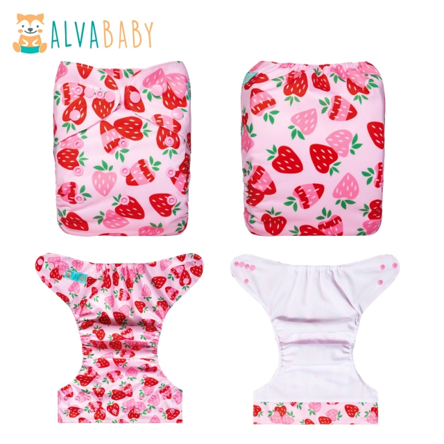 ALVABABY AWJ Lining Cloth Diaper with Tummy Panel for Babies -Strawberry(WJT-H037A)