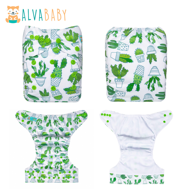 ALVABABY AWJ Lining Cloth Diaper with Tummy Panel for Babies -Cactus(WJT-H134A)