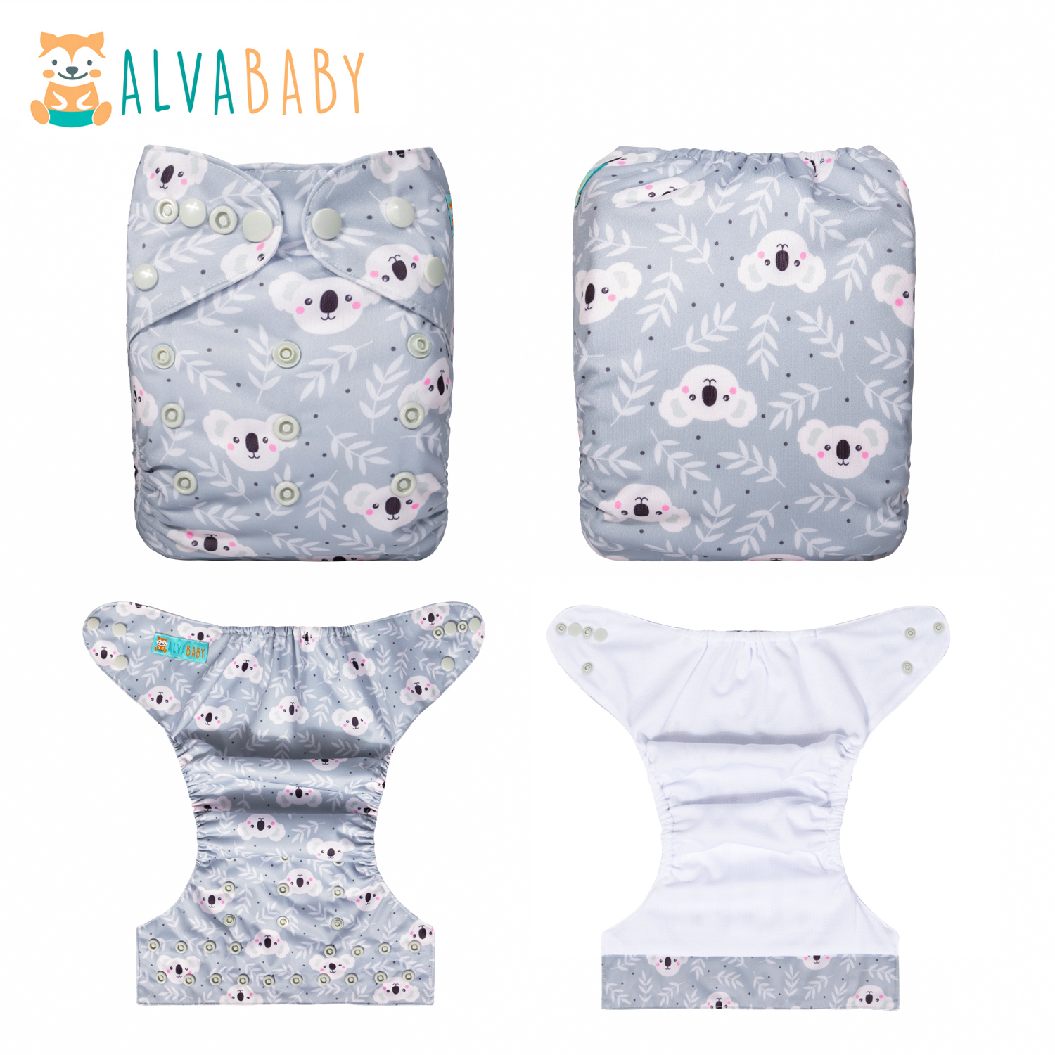 ALVABABY AWJ Lining Cloth Diaper with Tummy Panel for Babies -Koala(WJT-YX35A)