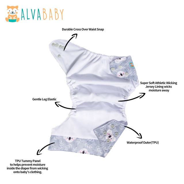 ALVABABY AWJ Lining Cloth Diaper with Tummy Panel for Babies -Hawk(ED16A)